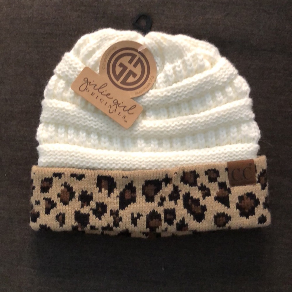 Leopard print knit beanie
